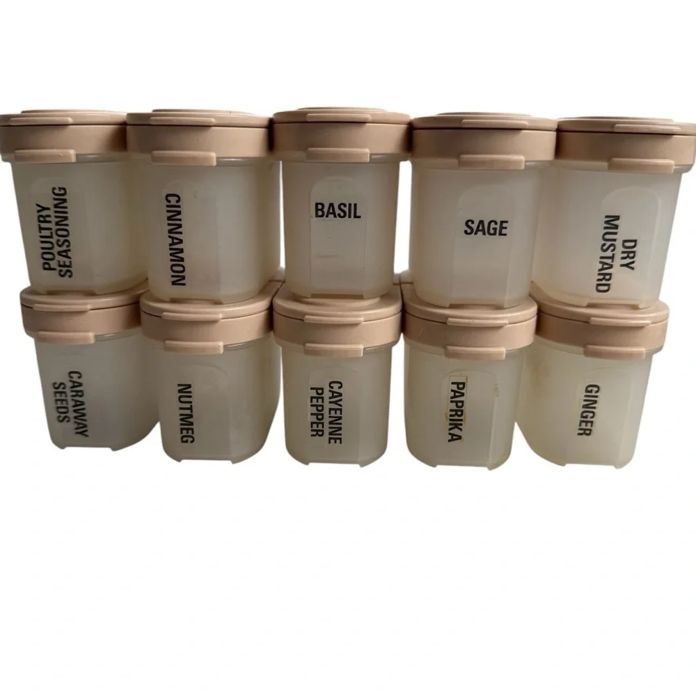 Tupperware 24pc Modular Mates Spice Containers Vintage 80’s Tan and Pink Lids